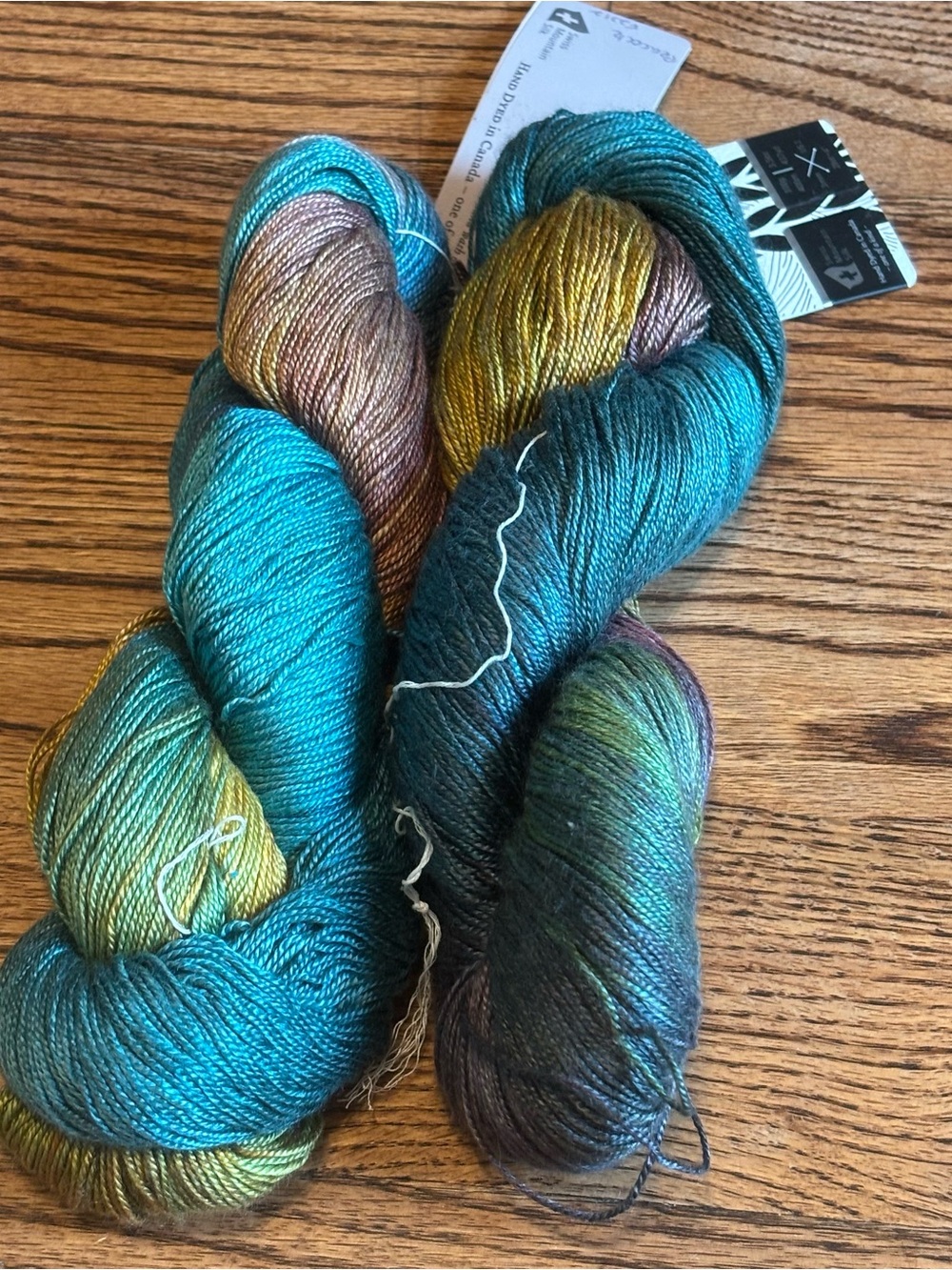 Hand Maiden Yarn Lot of 2 Sea Silk 70% Silk 30% Seacell Peacock Teal Fingering